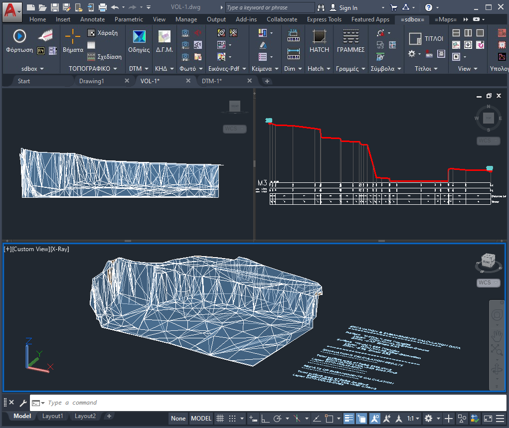 Profiles, surfaces and cut and fill volumes